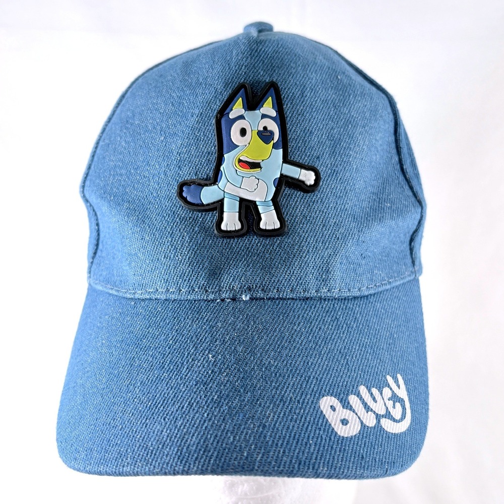Bluey Blue Denim Look Snapback Hat Rubber Patch Logo Kids Baseball Cap